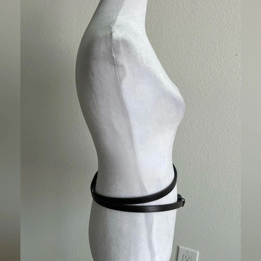 Dark Brown Leather long skinny Belt with Buckle